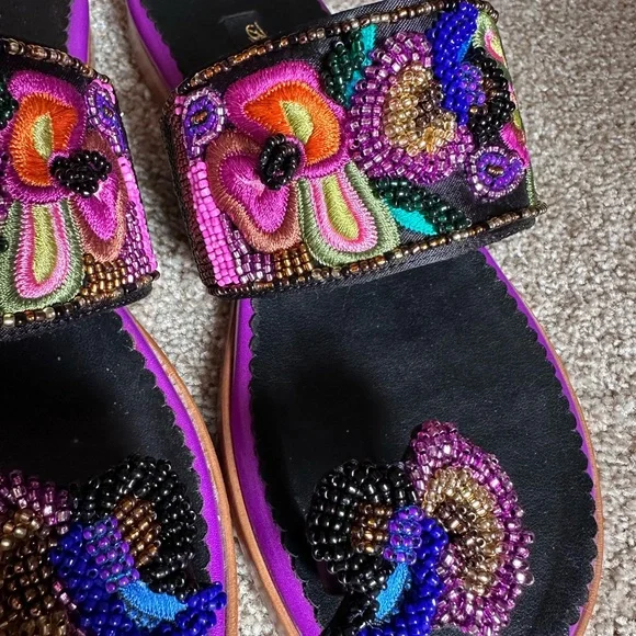 Beverly Feldman Purple Beaded Sandals - Picture 2 of 8